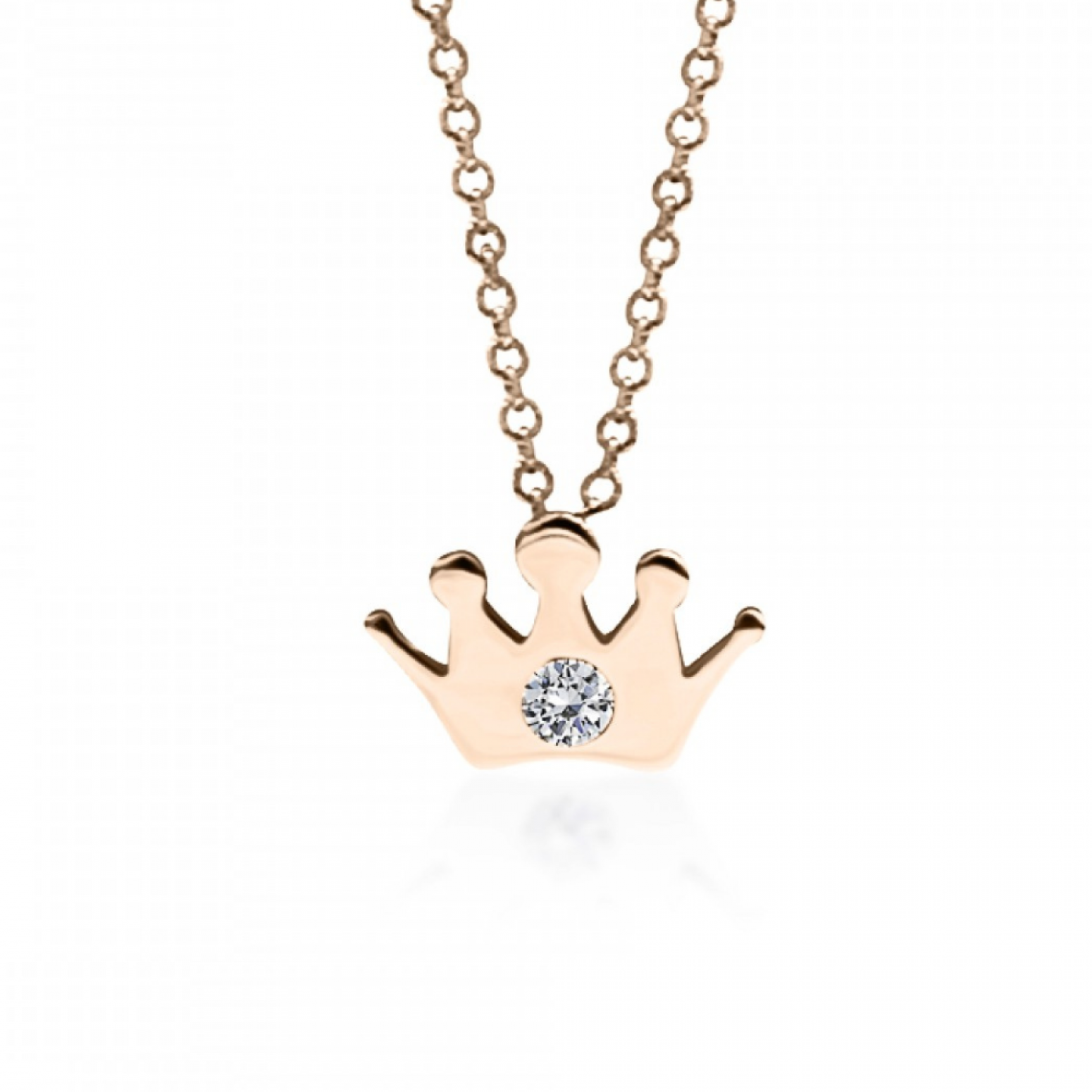 Crown necklace, Κ14 pink gold with diamond 0.02ct, VS2, H pk0190 NECKLACES Κοσμηματα - chrilia.gr