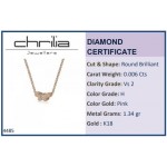 Butterfly necklace, Κ18 pink gold with diamond 0.006ct, VS2, H, ko4485 NECKLACES Κοσμηματα - chrilia.gr