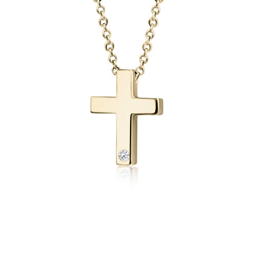 Cross necklace, Κ9 gold with zircon, ko4489 NECKLACES Κοσμηματα - chrilia.gr