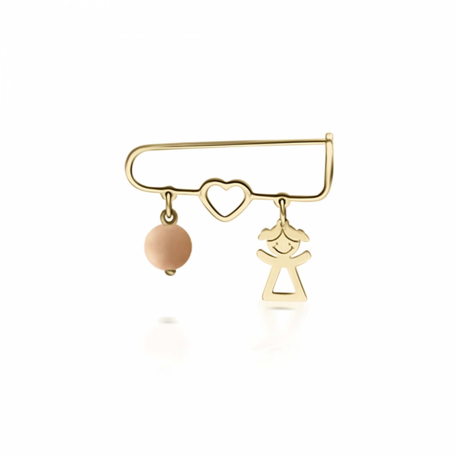 Babies pin K14 gold with girl, heart and pink coral pf0175 BABIES Κοσμηματα - chrilia.gr