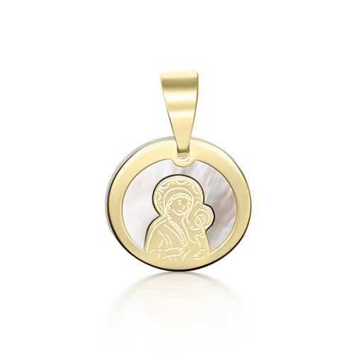 Babies pendant K14 gold with Holy Mary and mother of pearl pm0180 BABIES Κοσμηματα - chrilia.gr