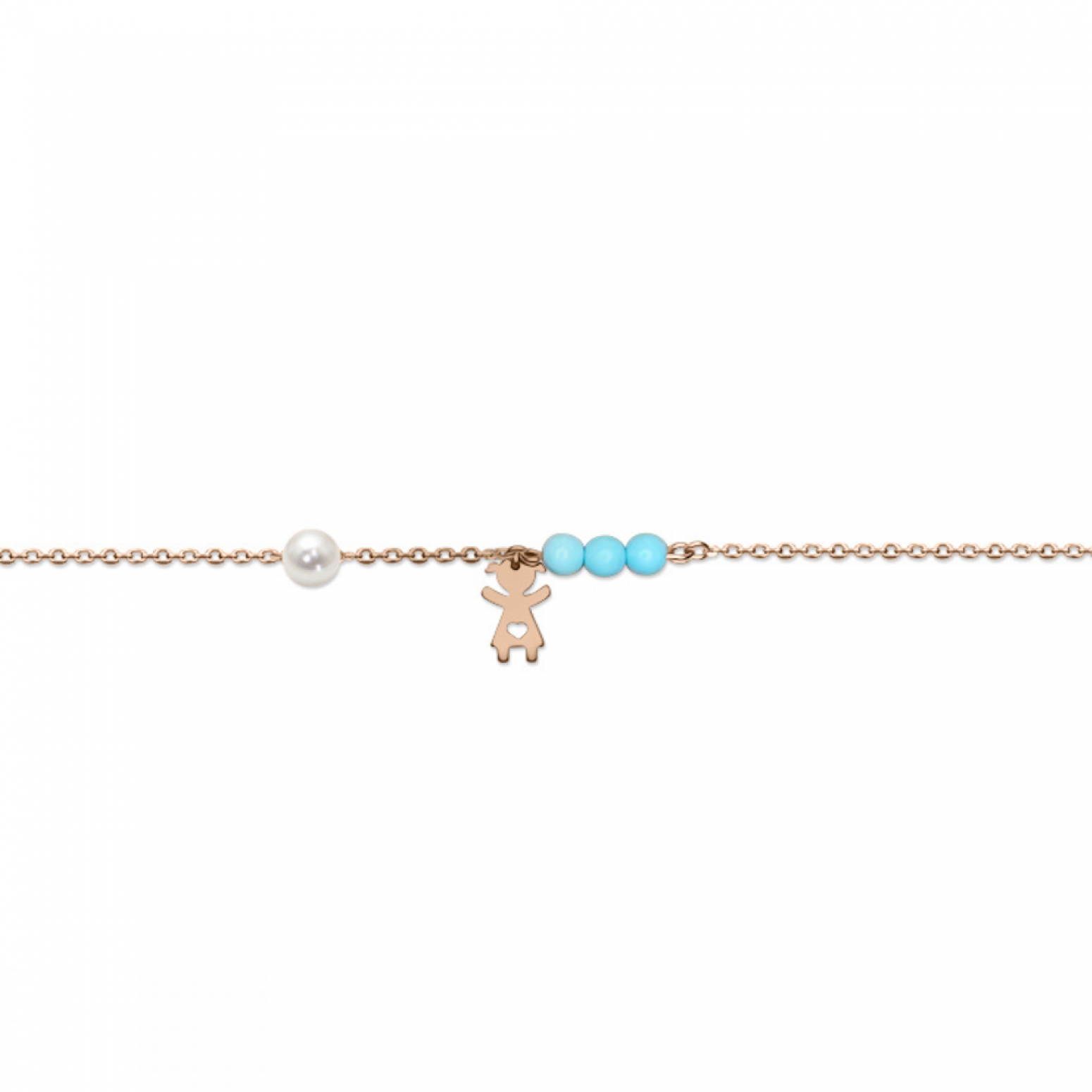 Babies bracelet K14 pink gold with girl, white pearl and turquoise pb0200 BRACELETS Κοσμηματα - chrilia.gr