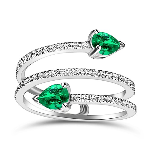 Multistone ring 18K white gold with emerald 0.45ct and diamonds, VS1, G da4209 ENGAGEMENT RINGS Κοσμηματα - chrilia.gr