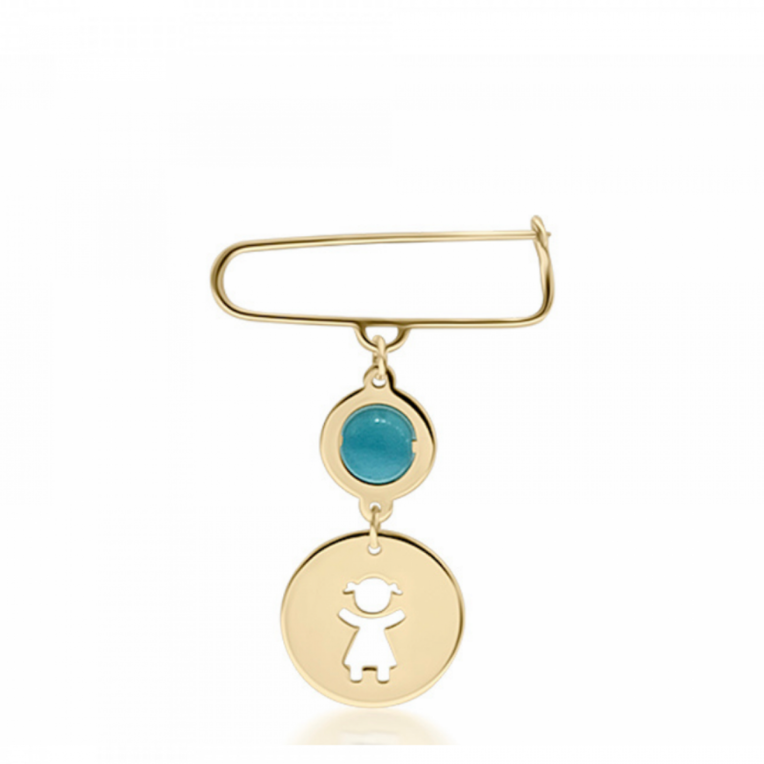 Babies pin K14 gold with girl and turquoise pf0051 BABIES Κοσμηματα - chrilia.gr