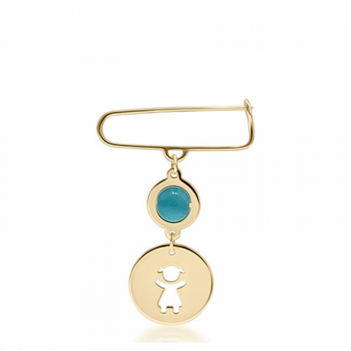 Babies pin K14 gold with girl and turquoise pf0051 BABIES Κοσμηματα - chrilia.gr