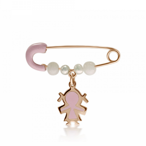 Babies pin K9 pink gold with girl, white pearl and pink quartz pf0089 BABIES Κοσμηματα - chrilia.gr
