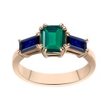Solitaire ring 18K pink gold with emerald 0.83ct and sapphires 0.81ct da3301 ENGAGEMENT RINGS Κοσμηματα - chrilia.gr