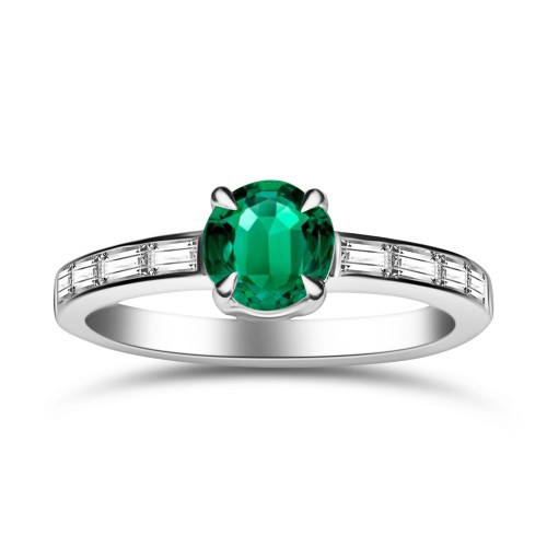 Solitaire ring 18K white gold with emerald 0.67ct and diamonds, VS1, G da4210 ENGAGEMENT RINGS Κοσμηματα - chrilia.gr