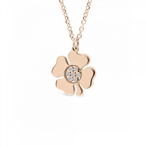 Four-leaf clover necklace, Κ14 pink gold with diamonds 0.02ct, VS2, H pk0134 NECKLACES Κοσμηματα - chrilia.gr