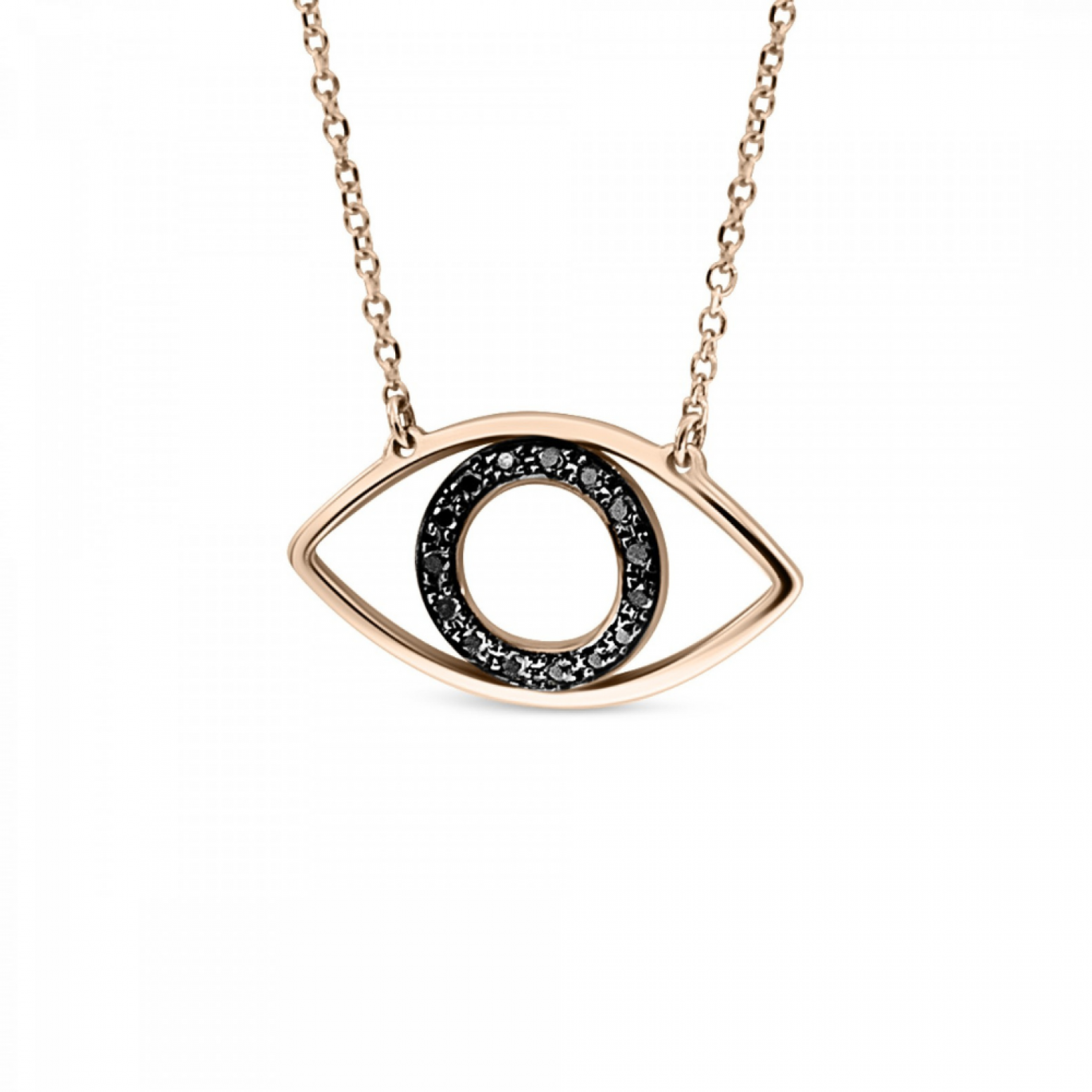 Eye necklace, Κ14 pink gold with black diamonds 0.06ct, pk0142 NECKLACES Κοσμηματα - chrilia.gr