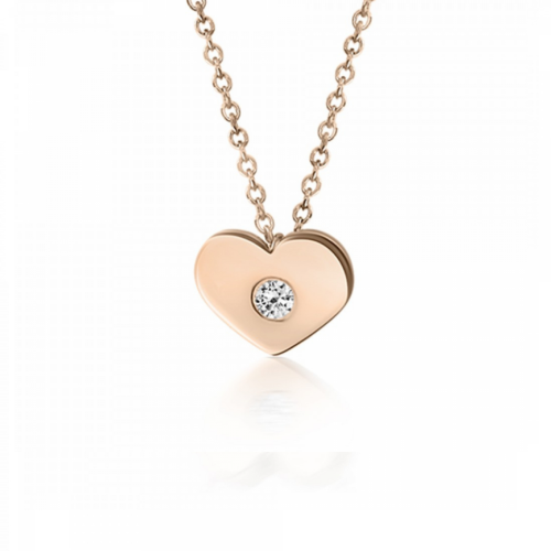 Heart necklace, Κ14 pink gold with diamond 0.02ct, VS2, H pk0186 NECKLACES Κοσμηματα - chrilia.gr