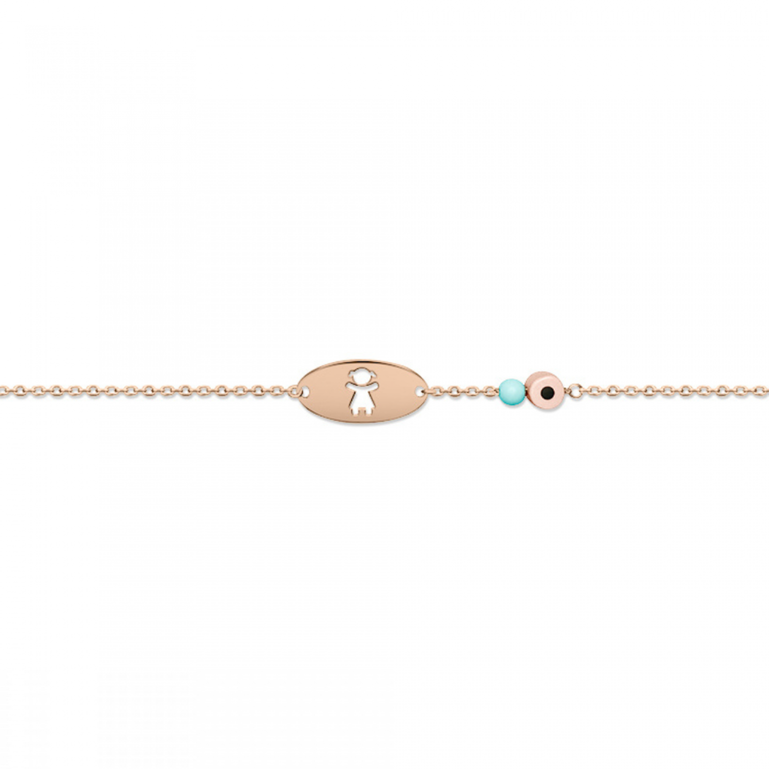 Babies bracelet K14 pink gold with girl, eye and turquoise pb0188 BRACELETS Κοσμηματα - chrilia.gr
