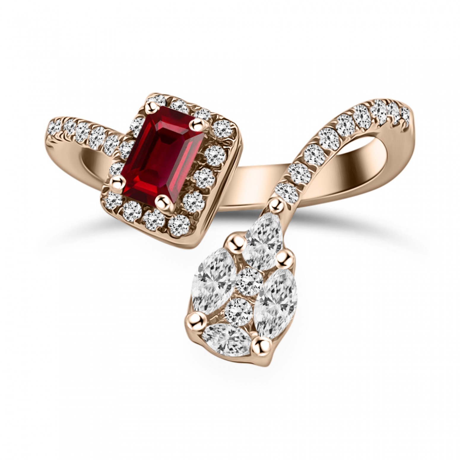 Solitaire ring 18K pink gold with ruby 0.32ct and diamonds 0.47ct, VS1, G da4206 ENGAGEMENT RINGS Κοσμηματα - chrilia.gr