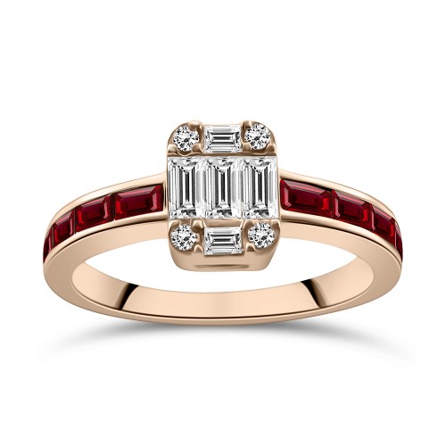 Solitaire ring 18K pink gold with rubies 0.76ct and diamonds 0.30ct VVS1, F da4205