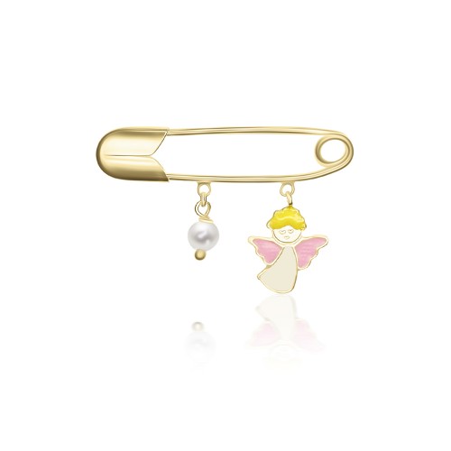 Babies pin K9 gold with angel, white pearl and enamel pf0169 BABIES Κοσμηματα - chrilia.gr
