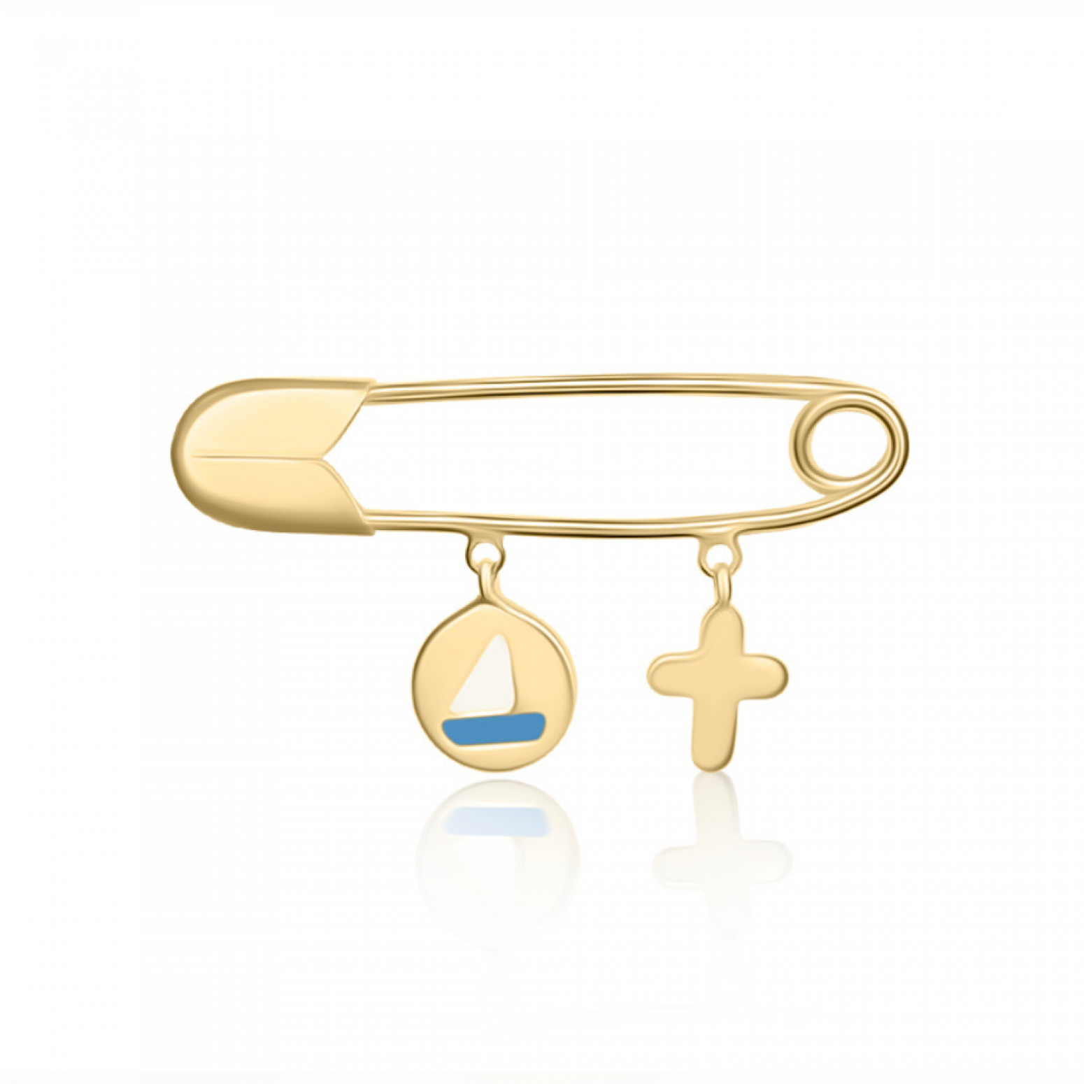 Babies pin K9 gold with boat, cross and enamel pf0171 BABIES Κοσμηματα - chrilia.gr