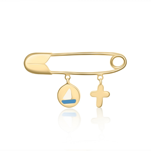 Babies pin K9 gold with boat, cross and enamel pf0171 BABIES Κοσμηματα - chrilia.gr