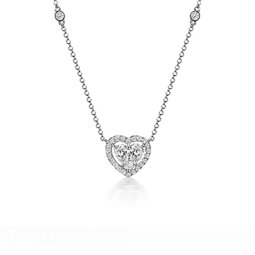 Multistone heart necklace 18K white gold with diamonds 0.38ct, SI1, G, ko5859 NECKLACES Κοσμηματα - chrilia.gr