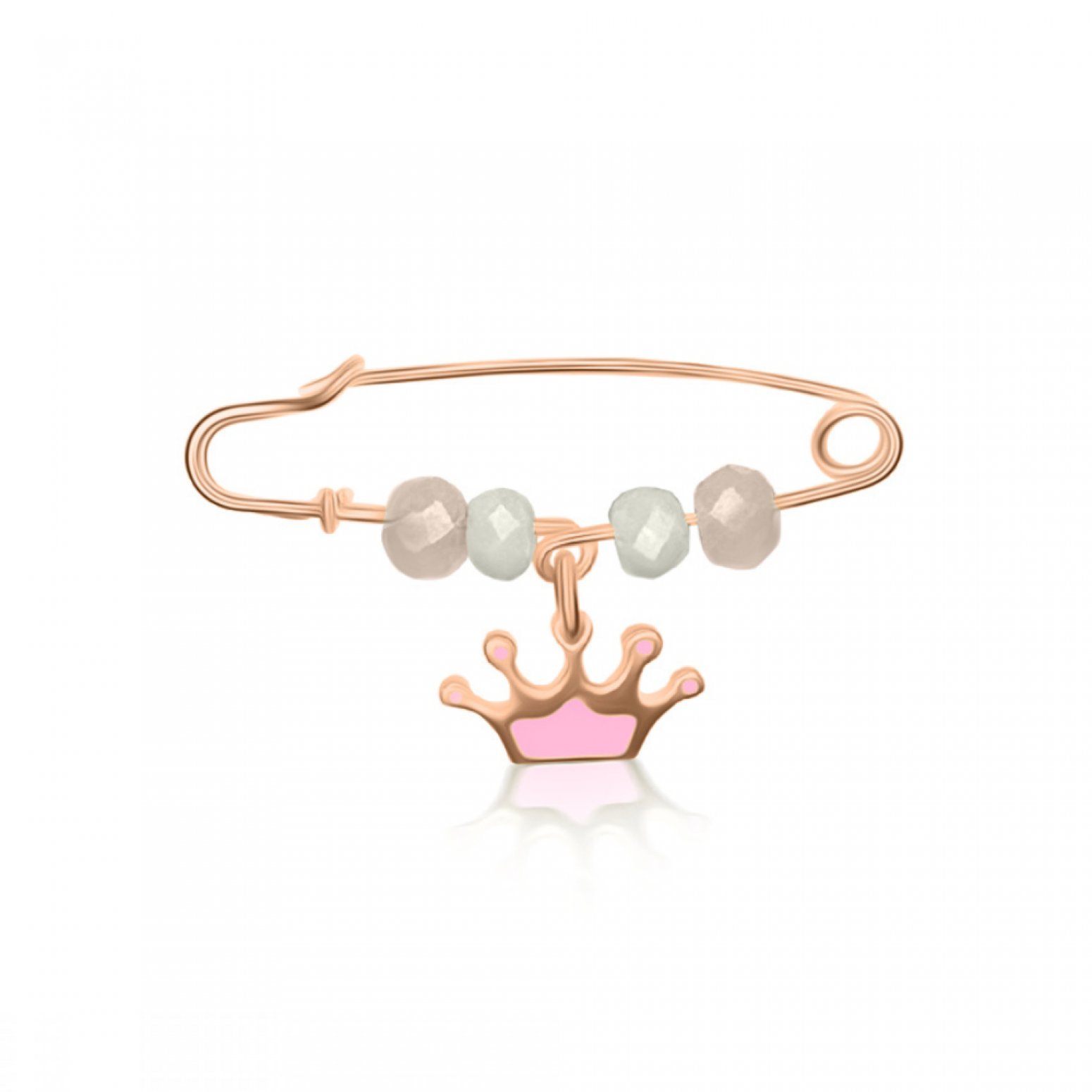 Babies pin K9 pink gold with crown, pink quartz and agate pf0096 BABIES Κοσμηματα - chrilia.gr