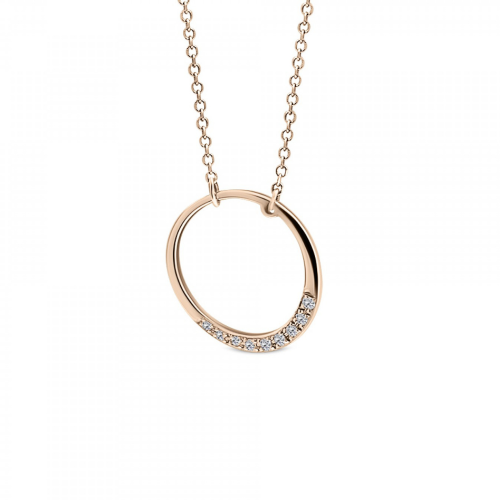 Round necklace, Κ14 pink gold with diamonds 0.04ct, VS2, H ko3893 NECKLACES Κοσμηματα - chrilia.gr