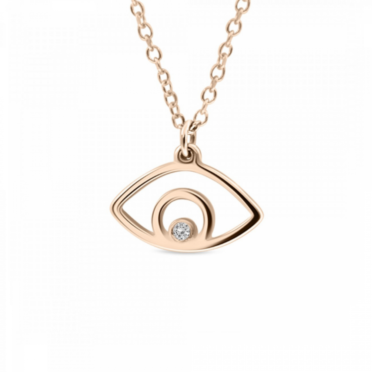 Eye necklace, Κ14 pink gold with diamond 0.01ct, VS2, H ko4501 NECKLACES Κοσμηματα - chrilia.gr