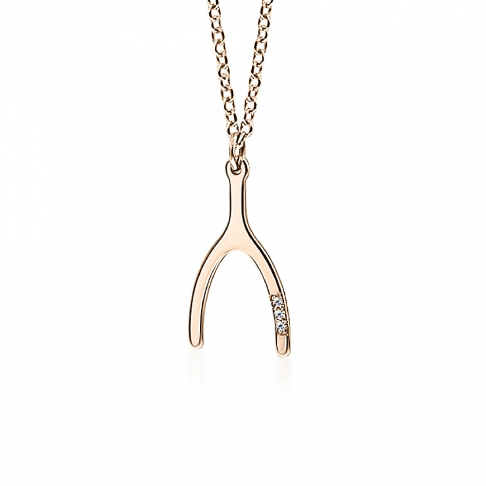 Wishbone necklace, Κ14 pink gold with diamond 0.005ct, VS2, H ko5006 NECKLACES Κοσμηματα - chrilia.gr
