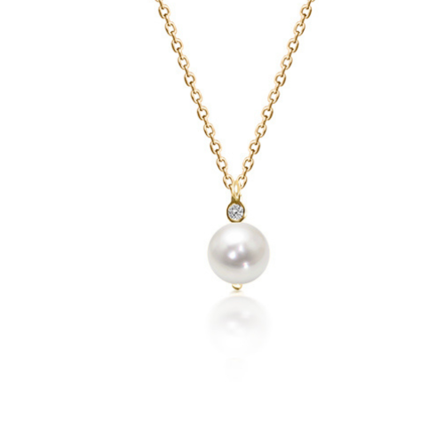Necklace, Κ14 gold with pearl and diamond 0.02ct, VS1, H, ko4598 NECKLACES Κοσμηματα - chrilia.gr
