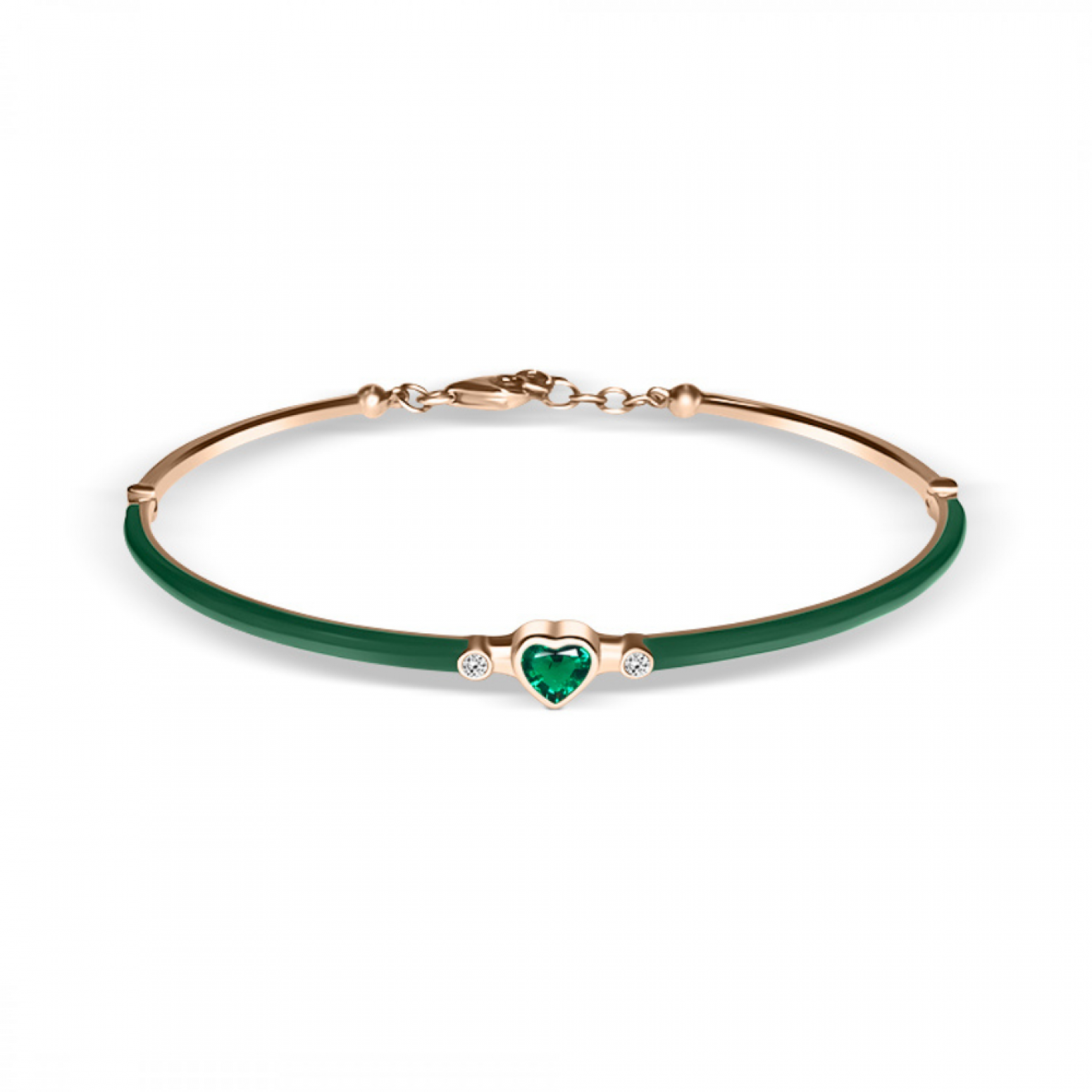 Bracelet handcuffs, Κ18 pink gold with diamonds 0.03ct, VS1, H, emerald 0.26ct and enamel, br2614 BRACELETS Κοσμηματα - chrilia.gr