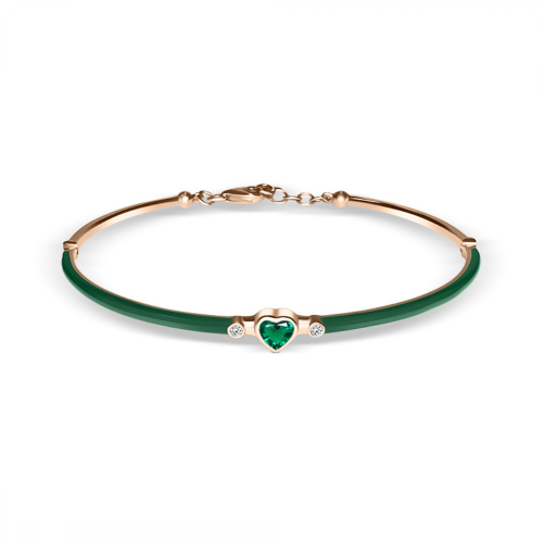 Bracelet handcuffs, Κ18 pink gold with diamonds 0.03ct, VS1, H, emerald 0.26ct and enamel, br2614 BRACELETS Κοσμηματα - chrilia.gr