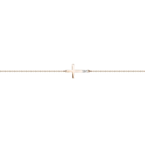 Cross bracelet, Κ14 pink gold with diamond 0.003ct, VS2, H br2237 BRACELETS Κοσμηματα - chrilia.gr
