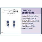 Hoop earrings 18K white gold with sapphires 4.00ct and diamonds 0.11ct, VS1, G, sk4023 EARRINGS Κοσμηματα - chrilia.gr
