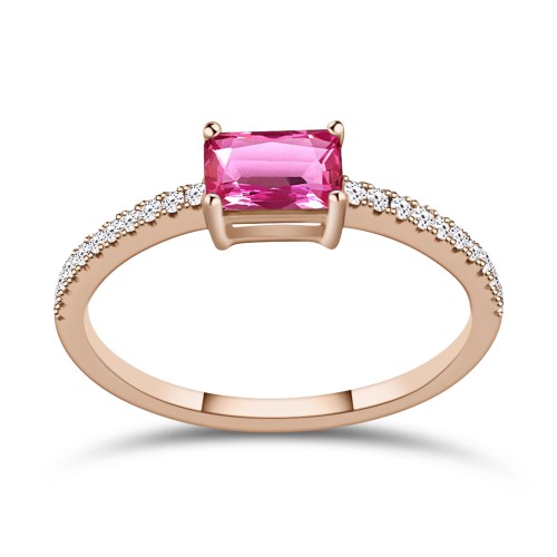 Solitaire ring 18K pink gold with pink sapphire 0.51 and diamonds 0.13ct, SI1, H, da4198 RINGS Κοσμηματα - chrilia.gr