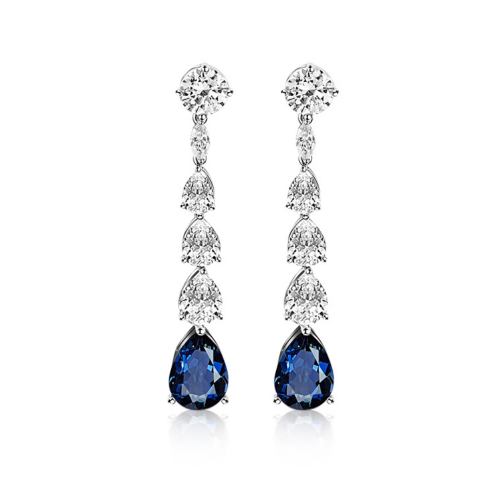 Dangle earrings silver plated with zircon and blue zircon, sk3607 EARRINGS Κοσμηματα - chrilia.gr