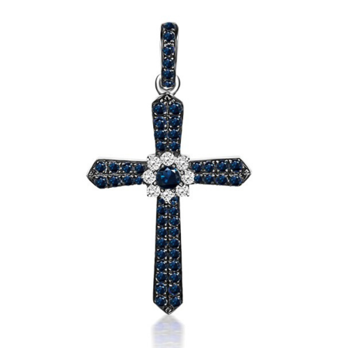 Βαπτιστικός σταυρός Κ18 λευκόχρυσο με διαμάντι 0.07ct, VS2, H και ζαφείρια 0.47ct st4036 ΣΤΑΥΡΟΙ Κοσμηματα - chrilia.gr