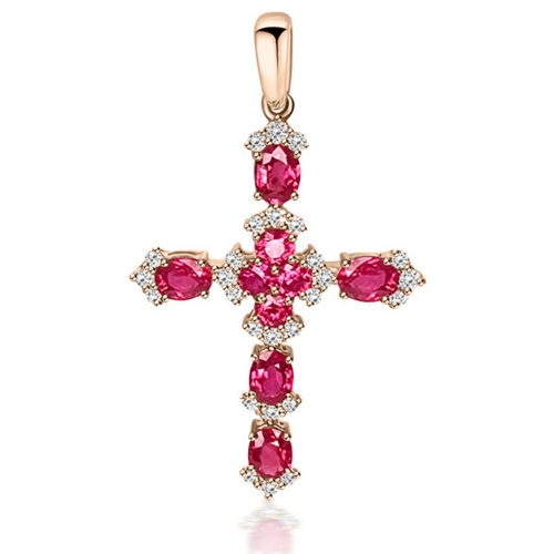 Baptism cross K18 pink gold with diamonds 0.24ct, VS1, G and rubies 1.50ct, st4037 CROSSES Κοσμηματα - chrilia.gr