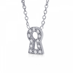 Lock necklace, Κ14 white gold with zircon, ko1697 NECKLACES Κοσμηματα - chrilia.gr
