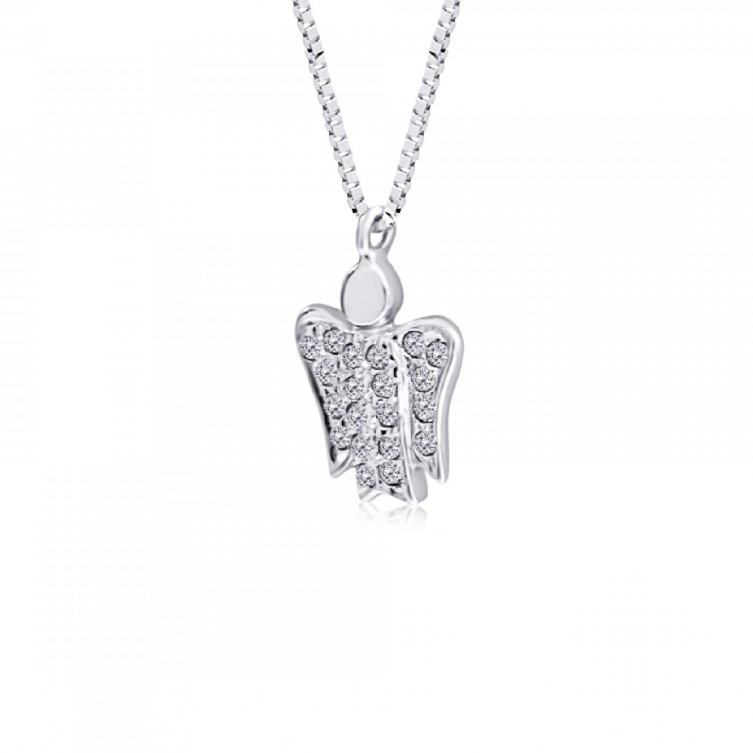 Angel necklace for baby and mum, Κ14 white gold with zircon, ko2127 NECKLACES Κοσμηματα - chrilia.gr