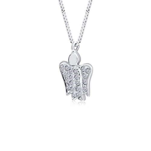 Angel necklace for baby and mum, Κ14 white gold with zircon, ko2127 NECKLACES Κοσμηματα - chrilia.gr