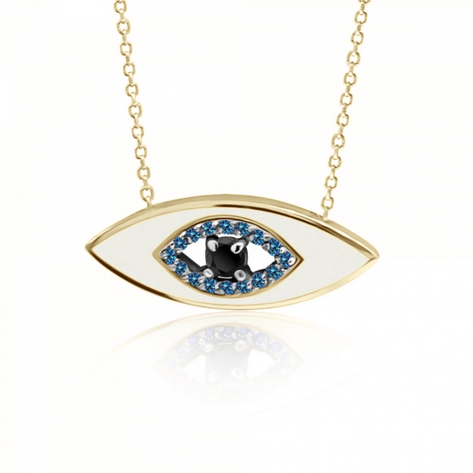 Eye necklace, Κ9 gold with blue, black zircon and enamel, ko4979 NECKLACES Κοσμηματα - chrilia.gr