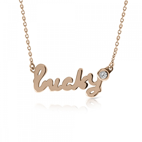 Lucky necklace, Κ14 pink gold with diamond 0.02ct, VS2, H pk0102 NECKLACES Κοσμηματα - chrilia.gr
