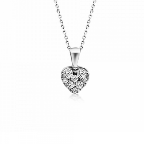 Multistone heart necklace 18K white gold with diamonds 0.20ct, VS1, F/G, me2204 NECKLACES Κοσμηματα - chrilia.gr