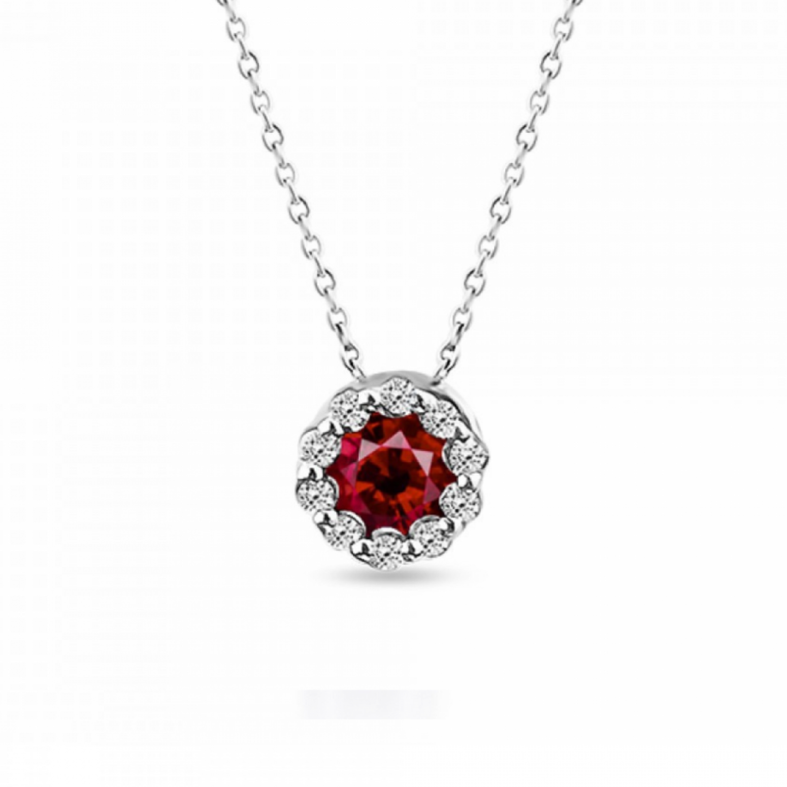 Solitaire rosette necklace, Κ18 white gold with ruby 0.30ct and diamond 0.06ct, VS1, G, me2268 NECKLACES Κοσμηματα - chrilia.gr