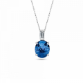 Solitaire oval necklace, Κ18 white gold with sapphire 0.85ct and diamond 0.03ct, VS1, G, me2269