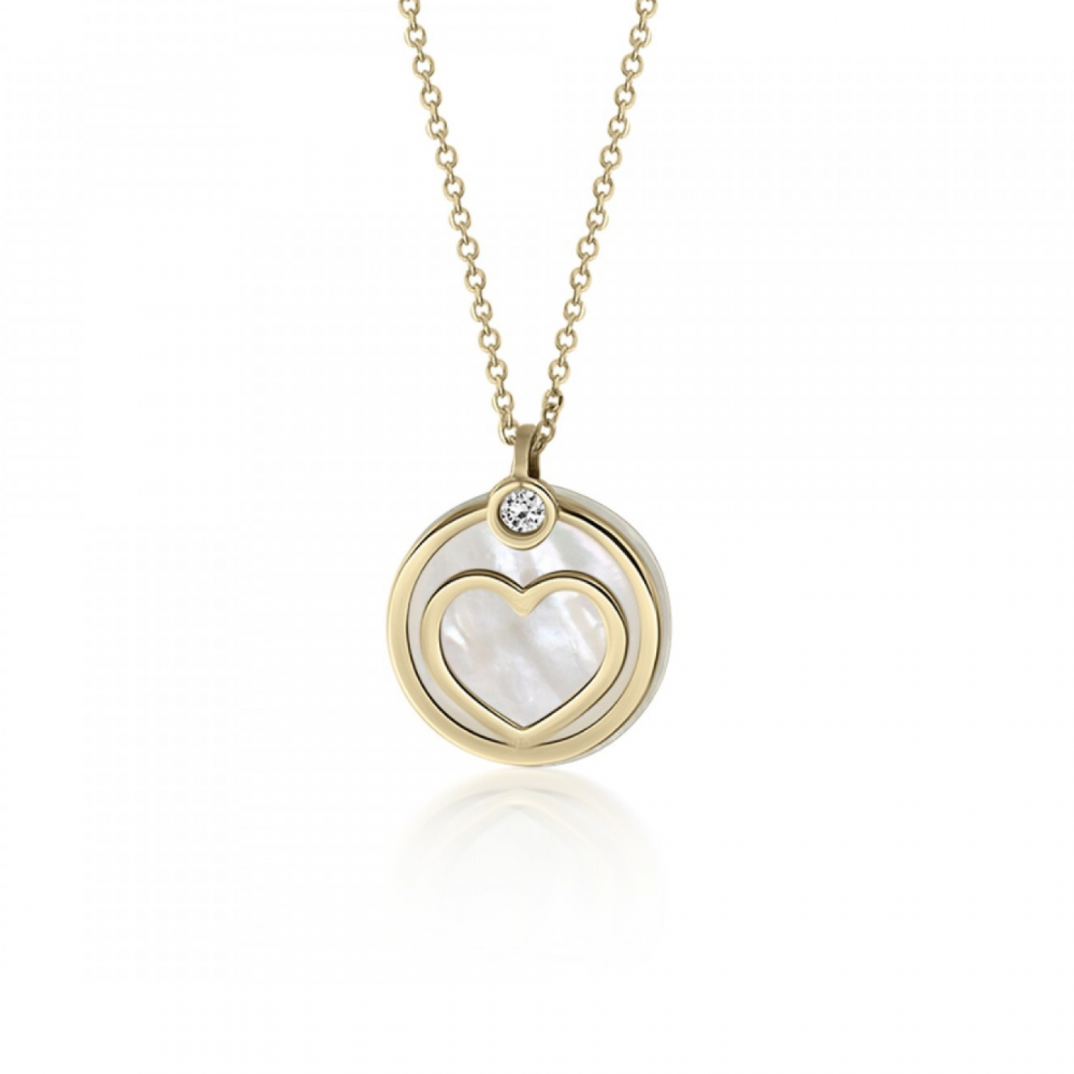Νecklace with hearts, Κ14 gold with mother of pearl and diamond 0.02ct, VS2 , H, ko4369 NECKLACES Κοσμηματα - chrilia.gr