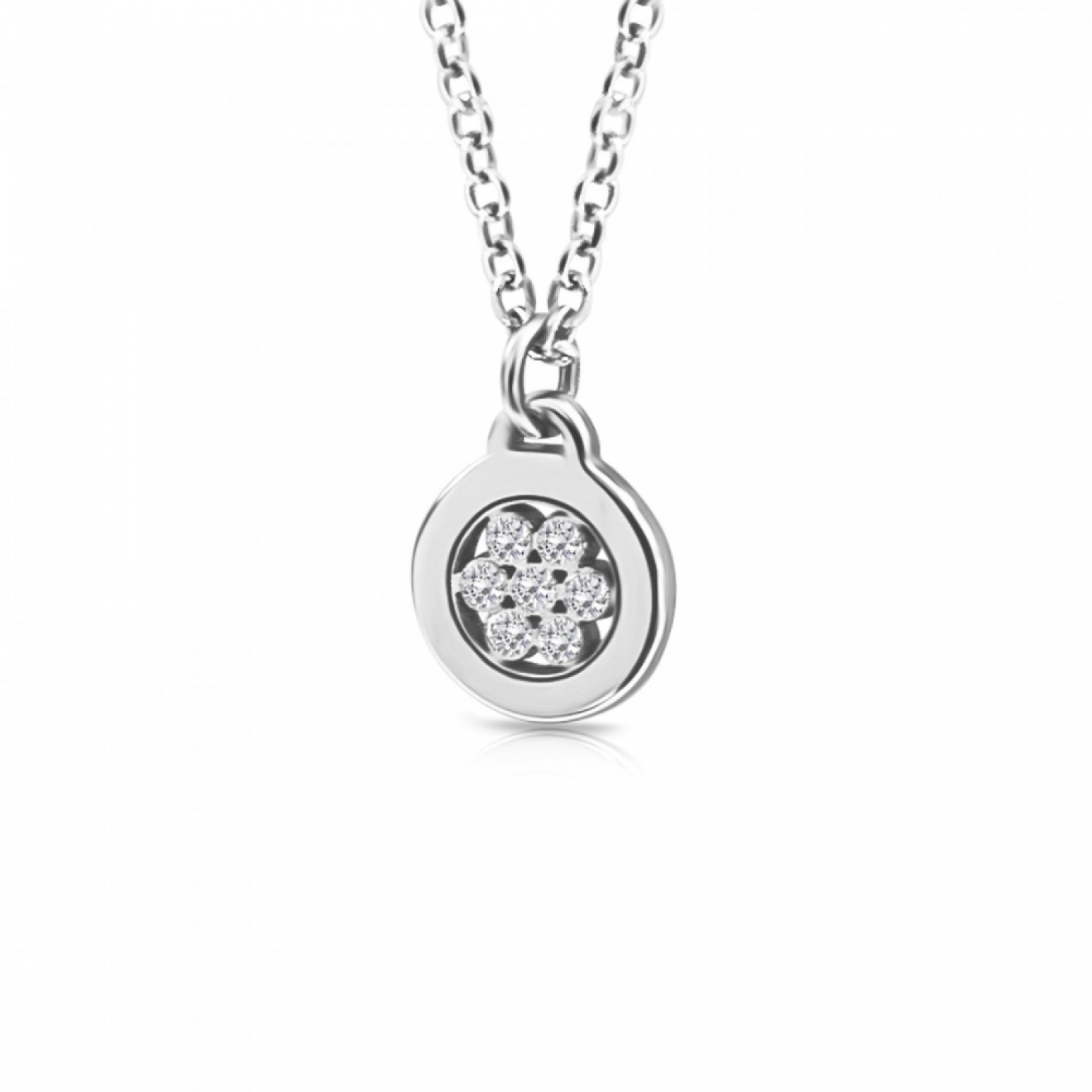 Round necklace, Κ14 white gold with diamonds 0.02ct, VS2, H ko4379 NECKLACES Κοσμηματα - chrilia.gr