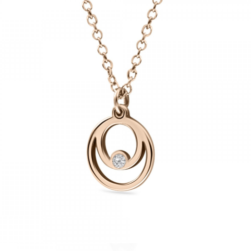 Round necklace, Κ14 pink gold with diamond 0.006ct, VS2, H ko4502 NECKLACES Κοσμηματα - chrilia.gr