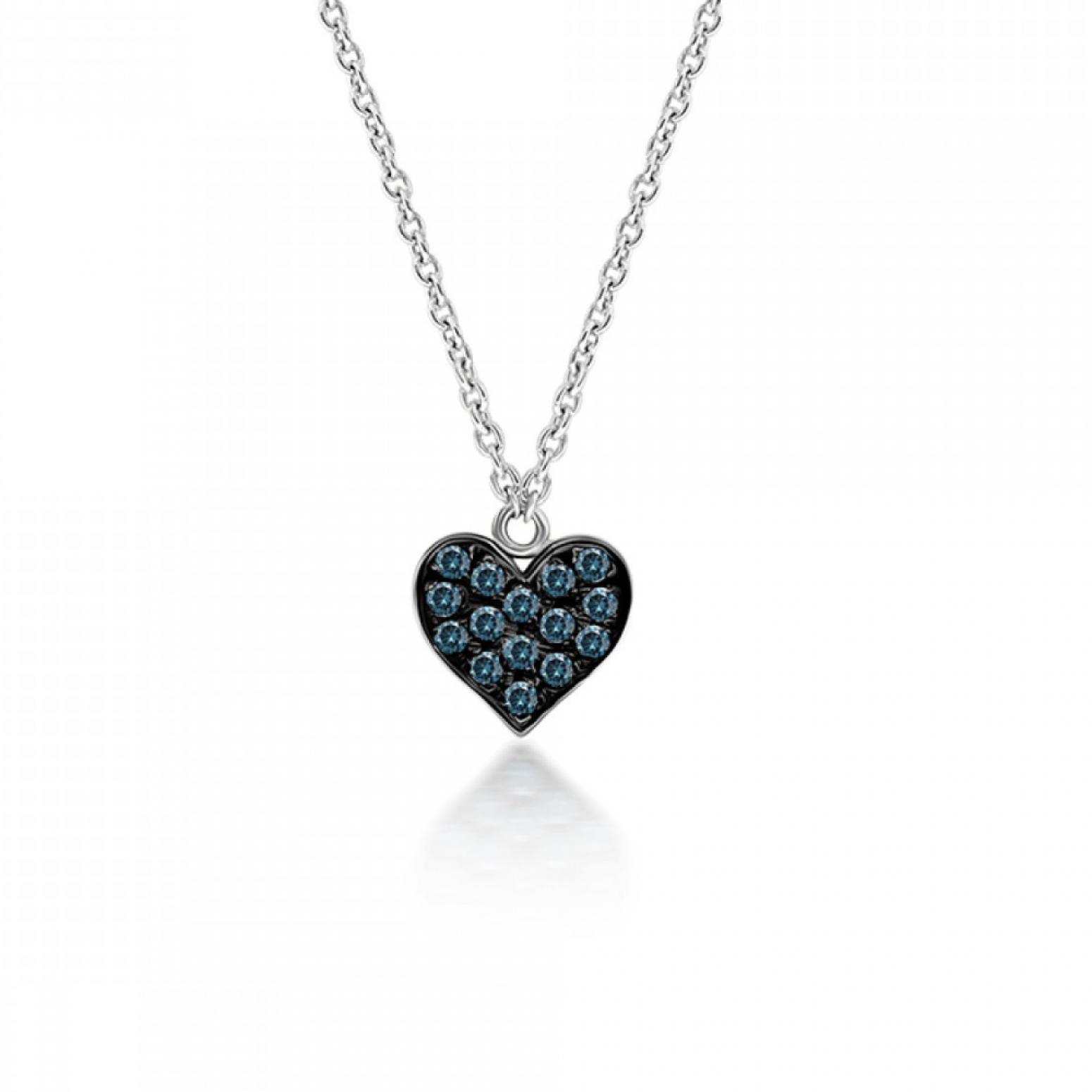 Heart necklace, Κ18 white gold with blue diamonds 0.13ct, ko4513 NECKLACES Κοσμηματα - chrilia.gr