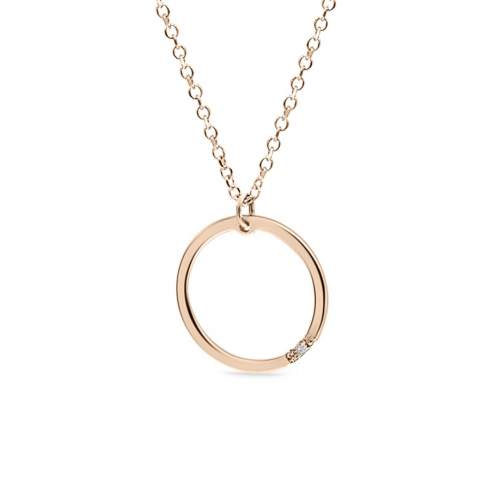 Round necklace, Κ14 pink gold with diamond 0.003ct, VS2, H ko4721 NECKLACES Κοσμηματα - chrilia.gr