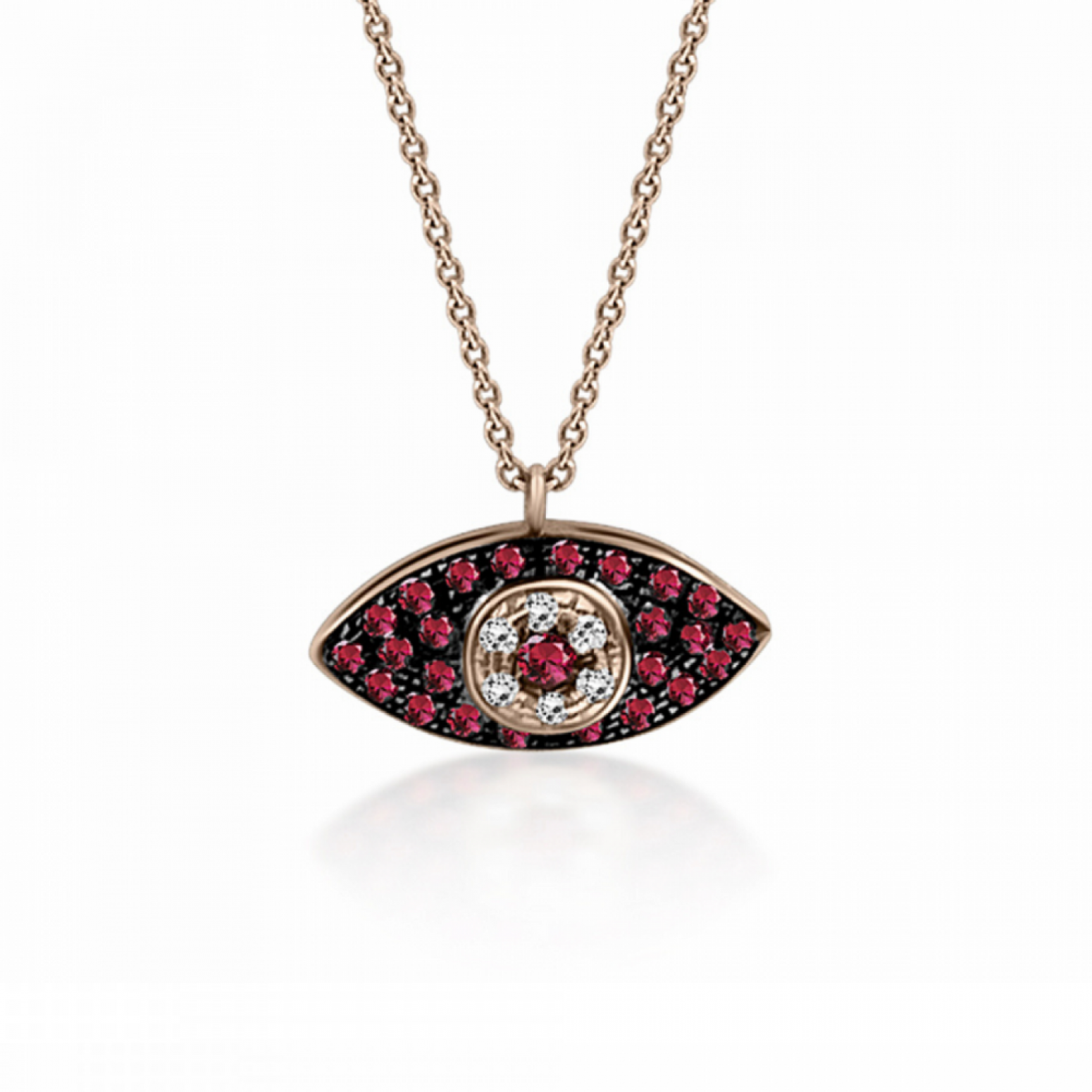 Eye necklace, Κ18 pink gold with rubies 0.20ct and diamonds 0.05ct VS1, H ko5166 NECKLACES Κοσμηματα - chrilia.gr