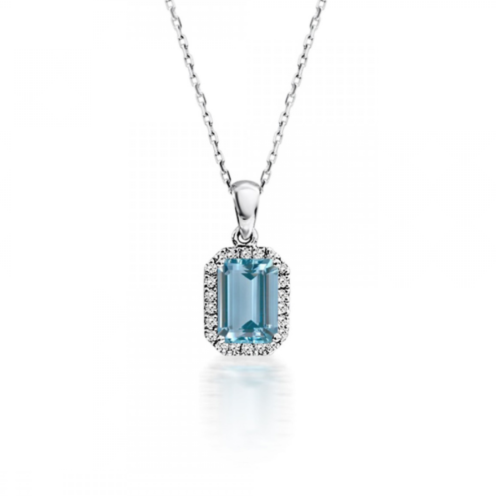 Multistone necklace 18K white gold with aquamarine 0.81ct and diamonds 0.09ct, VS1, H ko5192